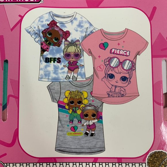 LOL Surprise Girls 3-pack Tees 4 Short Sleeve Graphic Print T-Shirts Size 4 - Picture 2 of 5